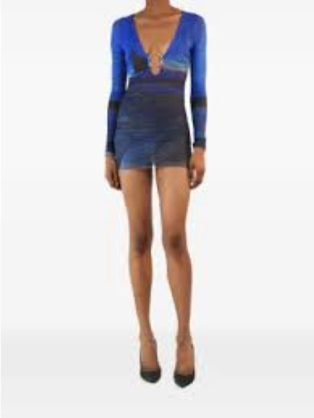 Louisa Ballou Deep Long-Sleeve V-Neck Mini Dress